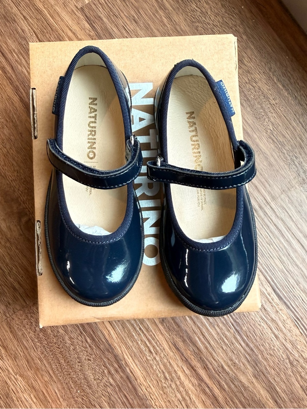 Naturino Girls Navy Patent Mary Jane Shoes with Hook Strap